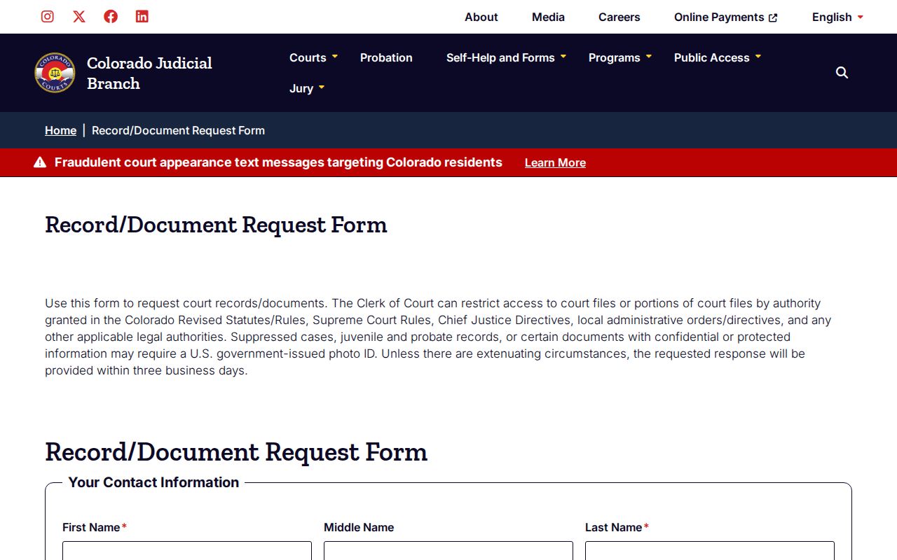 Commerce City residents directory Colorado court record request