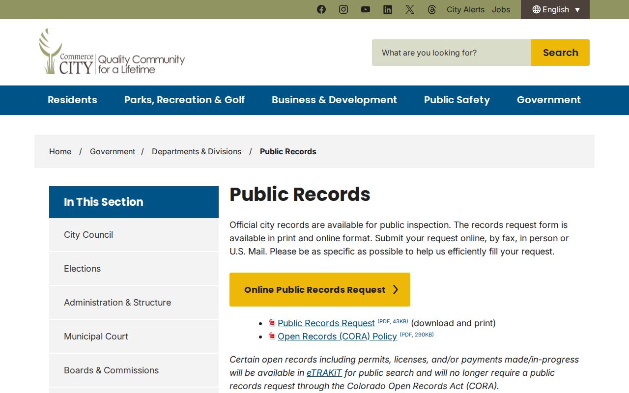 Commerce City residents directory Commerce City public records request