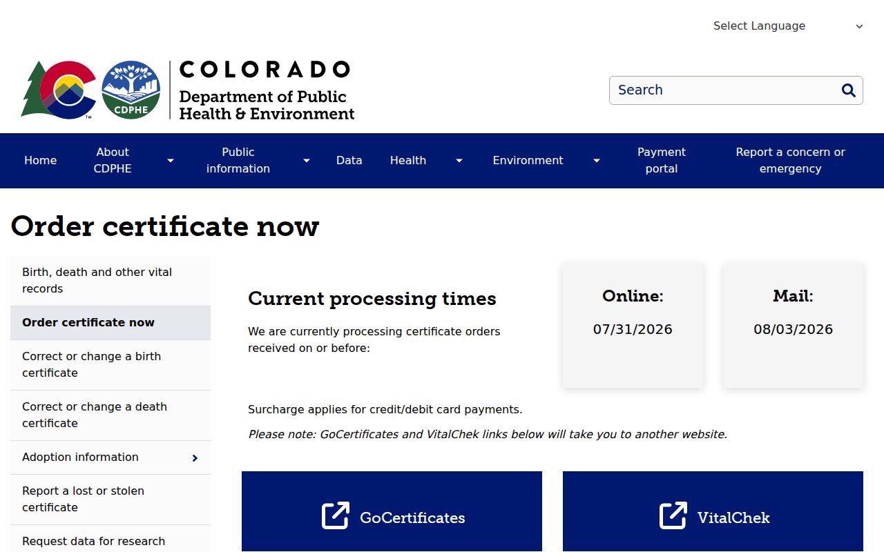 Commerce City residents directory Colorado vital-record application