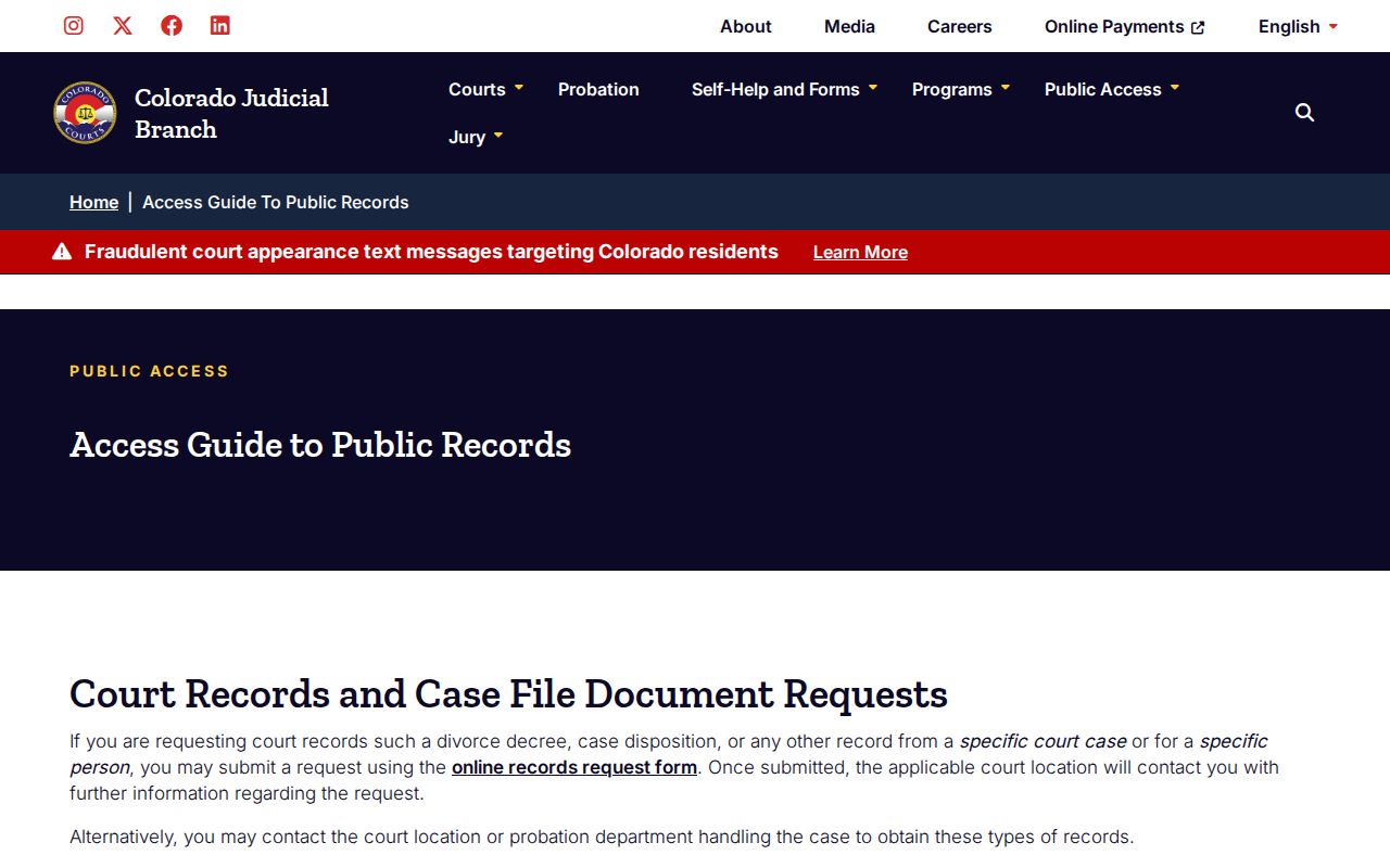 Commerce City resident lookup Colorado Judicial public records access guide