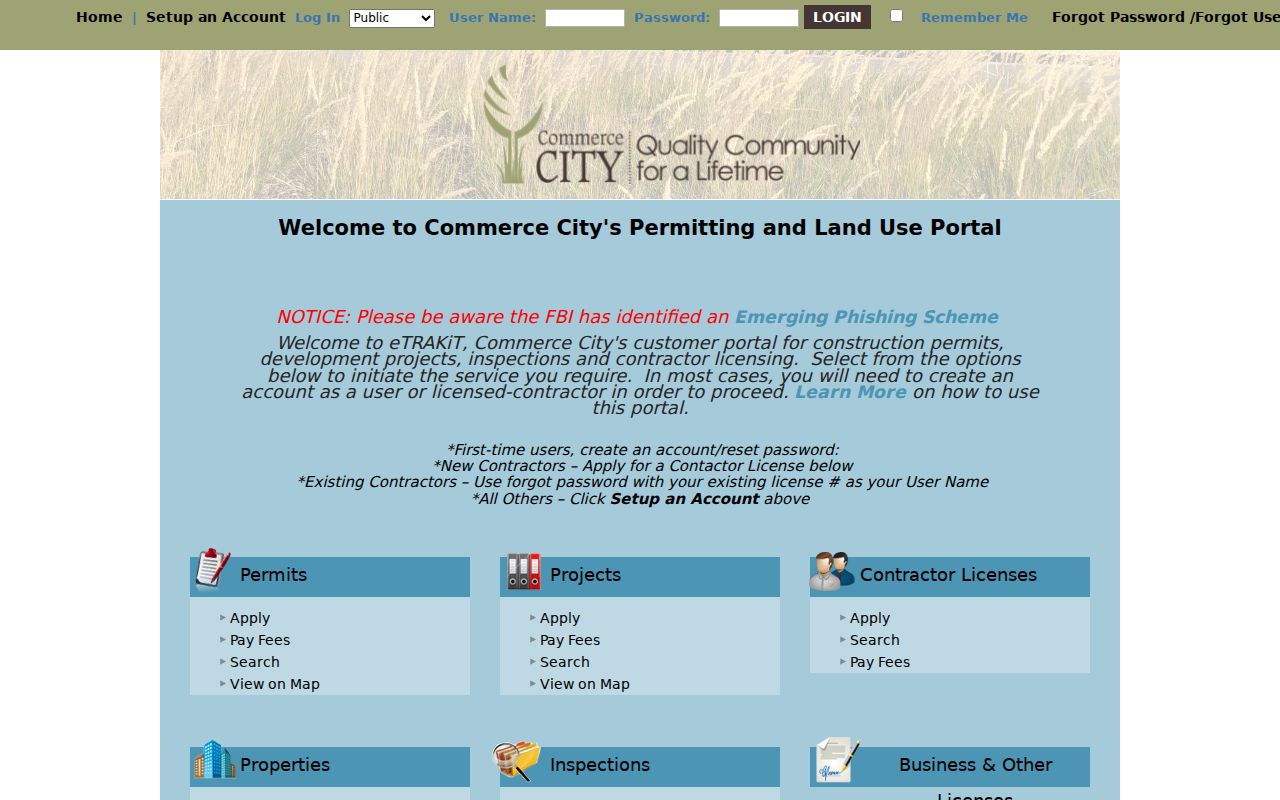 Commerce City street directory eTRAKiT permit sample