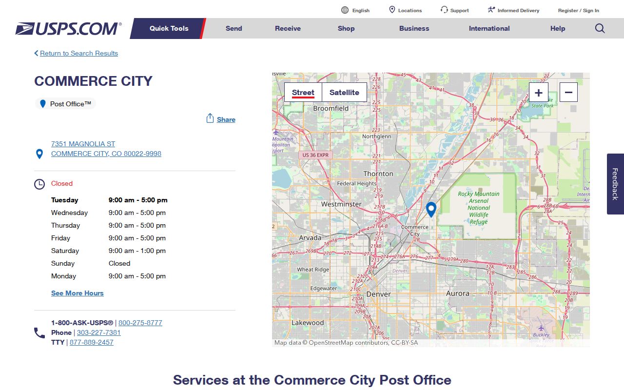 Commerce City ZIP code directory USPS Commerce City location